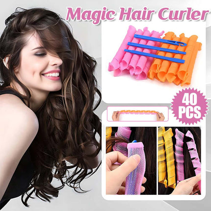 40Pcs Magic Hair Curler No Heat Leverage Curlers Formers Spiral Styling Rollers