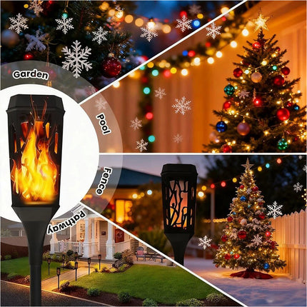 2 Packs Christmas Decoration Outdoor Solar Lights Torch Light Flickering Flame Pathway