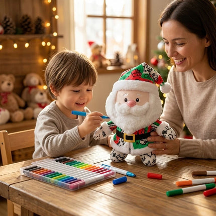 Paintable DIY Paintable Santa Claus Plush Toy Home Festive Decorations with pens