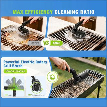 Rechargeable Black Electric BBQ Grill Brush with Two Replacement Brushes
