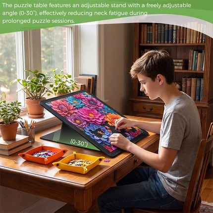 1000pcs Tilting Puzzle Board With 2-in-1 Designed Stand Cover Felt Mat 6 Trays