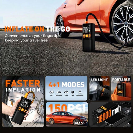 Multi-Function Tire Inflator 150PSI DC 12V Rechargeable Electric Air Compressor