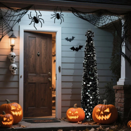 5ft Christmas Black Tree Xmas Home Decor With 100 Lights For Halloween Christmas