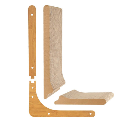 Wall Leaning L Shape Cat Scratcher Cardboard Bed with Wooden Frame 60CM Indoor Use