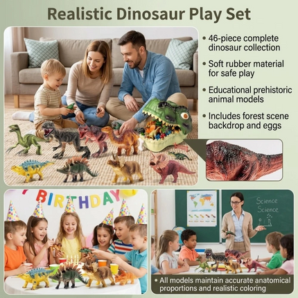 46Pcs Realistic Dinosaur Figure Playset with Eggs Trees,Dinosaur Toys