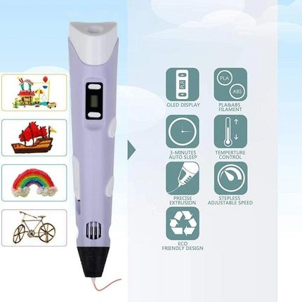 3D Printing Pen Drawing Tool LCD Screen USB Powered with Filaments for Boys And Girls Art Purple