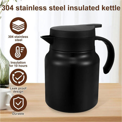 1L Stainless Steel Insulated Coffee Carafe Tea Pot with Removable Tea Strainer