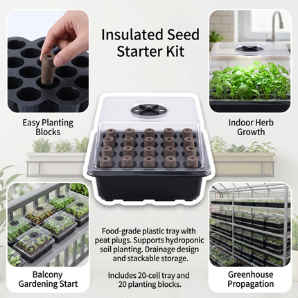 Seed Starter Tray 20 Cells Seedling Starter Kit with Grow Light Seed Germination