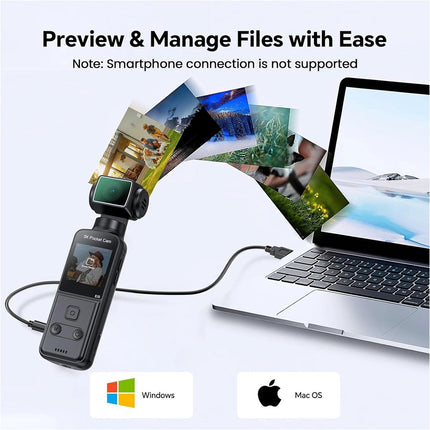 5K/4K 64GB Vlogging Video Recording Body Camera Pocket Action Cam with Mic EIS