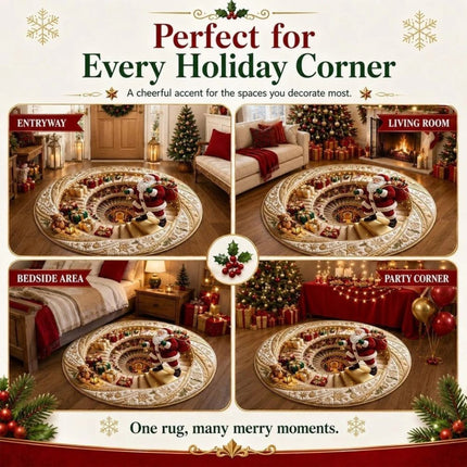 Large Round Christmas Rugs 3D Printed Illusion Rug Anti Slip Soft Carpet Mat   （B  80*80cm)