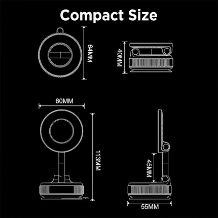 Foldable Car Phone Holder Vacuum Magnetic Suction 360° Rotate Windshield Screen