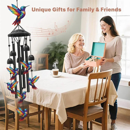 Hummingbird Wind Chimes Black Metal Windchimes Outdoors, Hummingbirds Gifts
