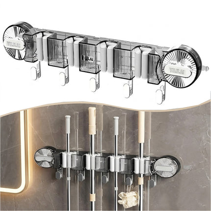 Grey Suction Cup Broom Holder Mop Hanger Wall Mounted Kitchen Tool Storage Organizer