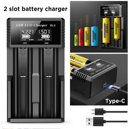 18650 Battery Charger 2 Bay Battery Charger LCD Display For Rechargeable Battery