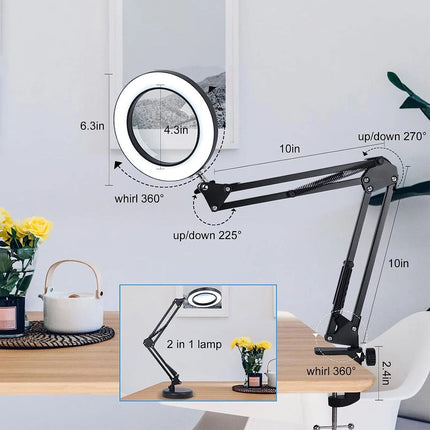 10X Magnifying Glass Desk Light Magnifier LED Lamp Reading Lamp With Base& Clamp