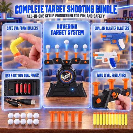 Hover Ball Floating Target Shoot Game, Dual Blaster Foam Dart Shooting Set