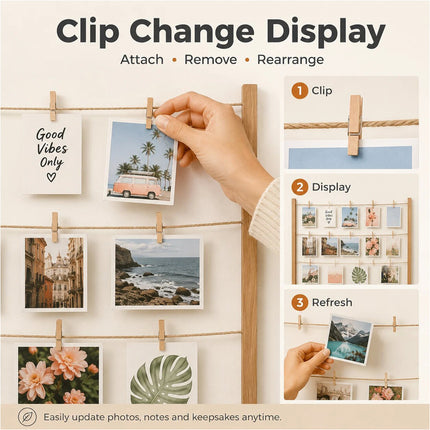 Wooden Hanging Photo Display Collage Frame with Pegs 76 x 66cm