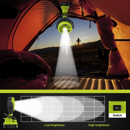 Portable Fan for Ryobi P108 18V Battery Cordless Fan with LED Light for Camping