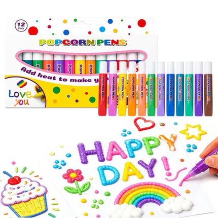 12Pcs/2Set 3D Magic Puffy Pens Paint Bubble Pen  3D Art Popcorn Pens     （12PCS/2Set）