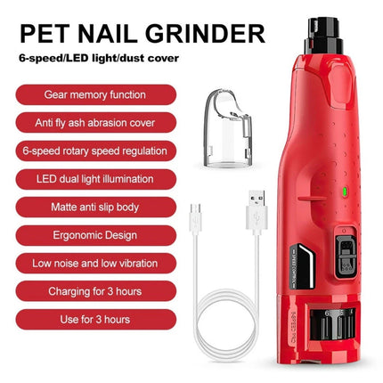 Dog Nail Grinder Quiet - (45db) 6-Speed Pet Nail Grinder with 2 LED Lights for L