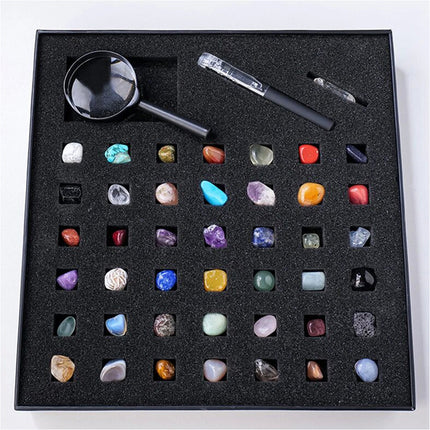 Geology Kit 43PCS Rocks Polished Crystal Stone Collection Box Christmas Gift