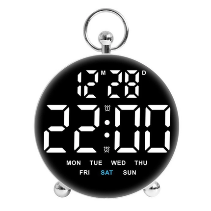 Digital Clock Round Table Clock Date Display Adjustable Brightness Alarm Clock