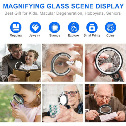 10x 20x 45x Handheld Magnifying Glass Magnifier Reading Illuminated Magnifying