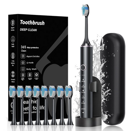 Sonic Electric Toothbrush USB Rechargeable With 8 Brush Heads 6 Modes Timer Case