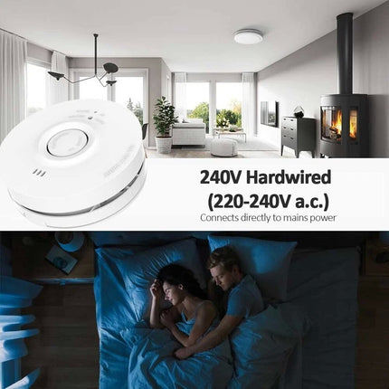 240V Smoke Alarm Photoelectric Activfire Certified Hard Wired With 9V Battery