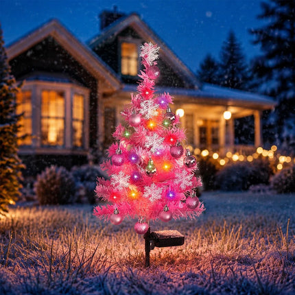 2PCS Pink Solar Christmas Tree Lights, Waterproof Solar Christmas Outdoor
