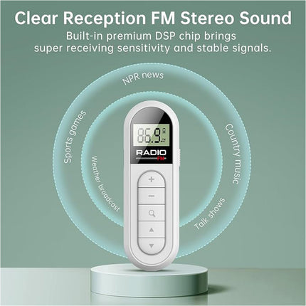Pocket Digital LCD FM Radio 76 108MHZ Rechargeable For Outdoor Walking Jogging White