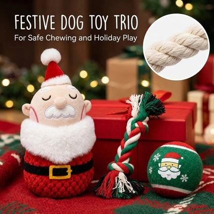 Christmas Dog Toy Set Durable Cotton Rope and Soft Plush Ball Chew Toys