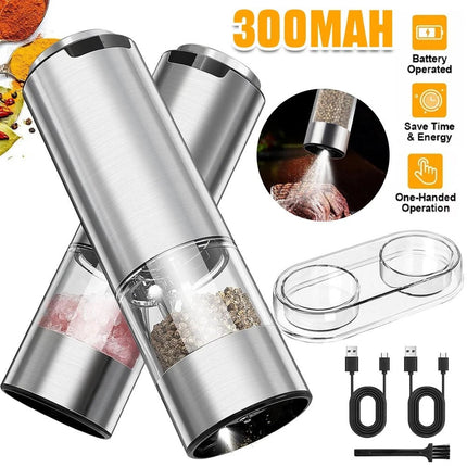 2PCS Electric Salt And Pepper Grinder Set, Rechargeable Salt And Pepper Mill New
