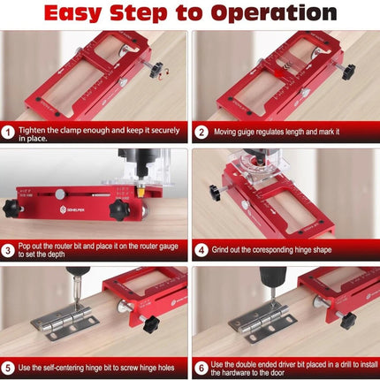 Door Hinge Jig, Aluminum Alloy Door Hinge Template Kit for Router, Adjustable