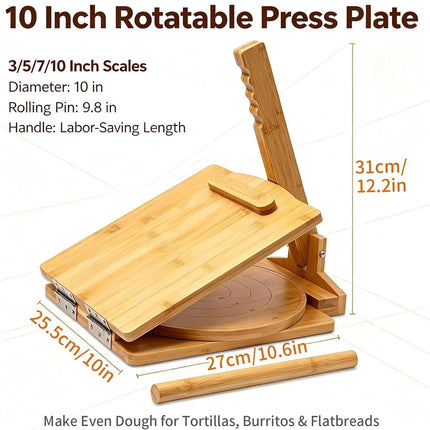 10 Inches Wooden Tortilla Press with Rolling Pin & 50 Pcs Parchment Paper