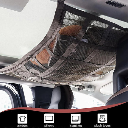 Universal Car Roof Storage Net Ceiling Mesh Cargo Storage Bag for Campervan Vehicle Interior Organizer