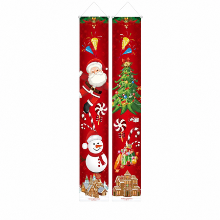 Santa, snowman and Christmas tree porch banner set on pure white background
