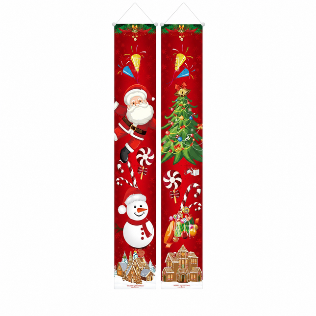 Santa, snowman and Christmas tree porch banner set on pure white background