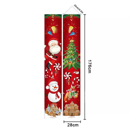 Santa, Snowman & Christmas Tree Porch Banner Set – 176cm on white background