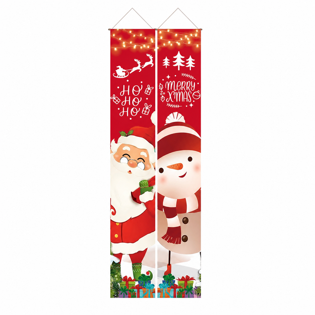 Santa and snowman Christmas porch banner set on pure white background