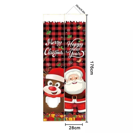 Plaid Reindeer & Santa Christmas Porch Banner Set – 176cm on white background