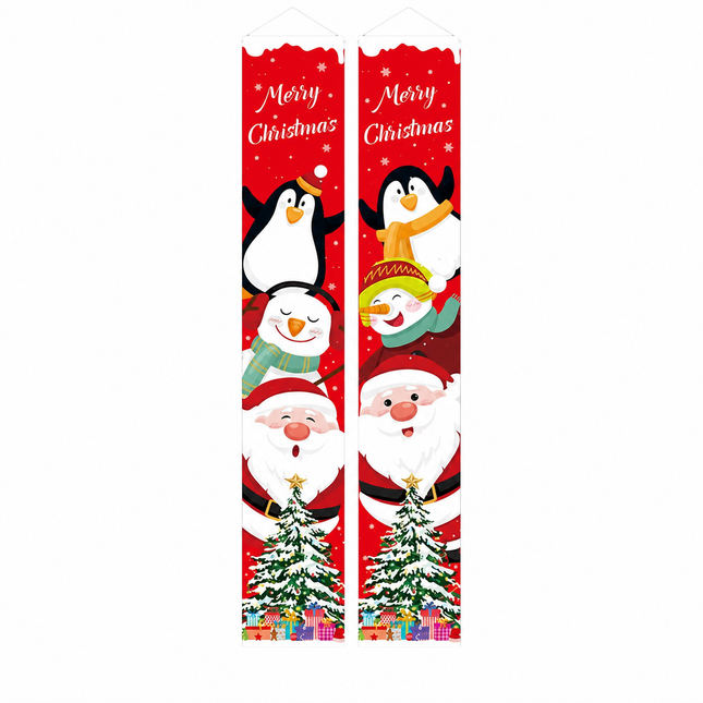 Penguin, snowman and Santa Christmas porch banner set on pure white background