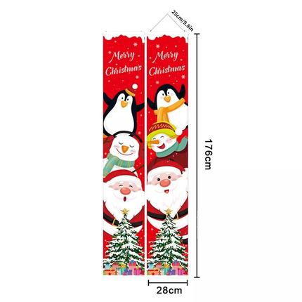 Penguin, Snowman & Santa Christmas Porch Banner Set – 176cm on white background
