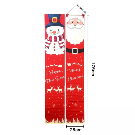Snowman & Santa Red Christmas Porch Banner Set – 176cm on white background