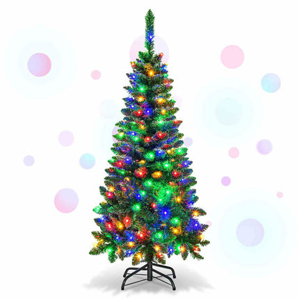 137CM Pre-Lit Christmas Fir Decoration Xmas Pencil Tree with Colorful LED Lights