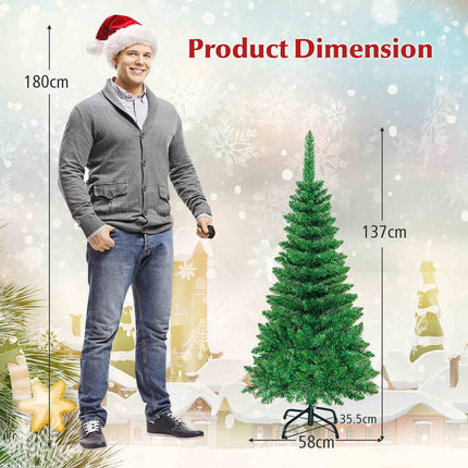 137CM Pre-Lit Christmas Fir Decoration Xmas Pencil Tree with Colorful LED Lights