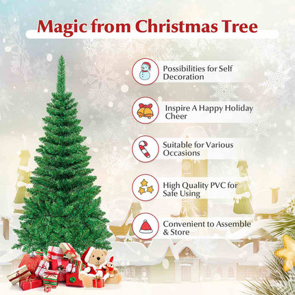 137CM Pre-Lit Christmas Fir Decoration Xmas Pencil Tree with Colorful LED Lights