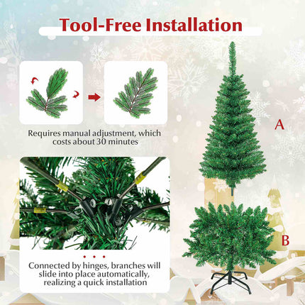 137CM Pre-Lit Christmas Fir Decoration Xmas Pencil Tree with Colorful LED Lights