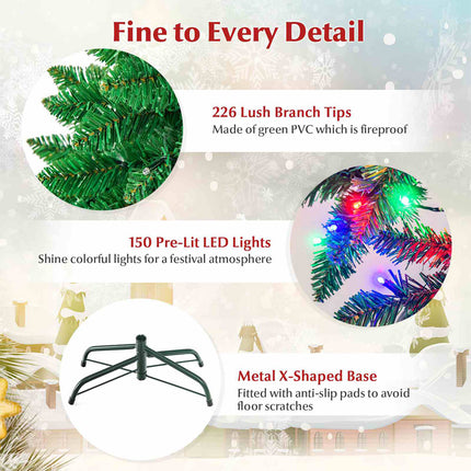 137CM Pre-Lit Christmas Fir Decoration Xmas Pencil Tree with Colorful LED Lights