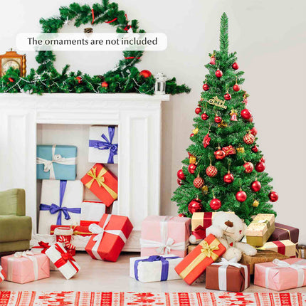 137CM Pre-Lit Christmas Fir Decoration Xmas Pencil Tree with Colorful LED Lights